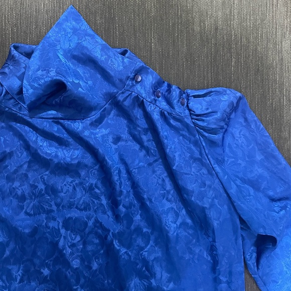 Vintage Cobalt Blue Blouse by Ellen-D Kollection | 80s Womens Top Small-Medium - Picture 4 of 6
